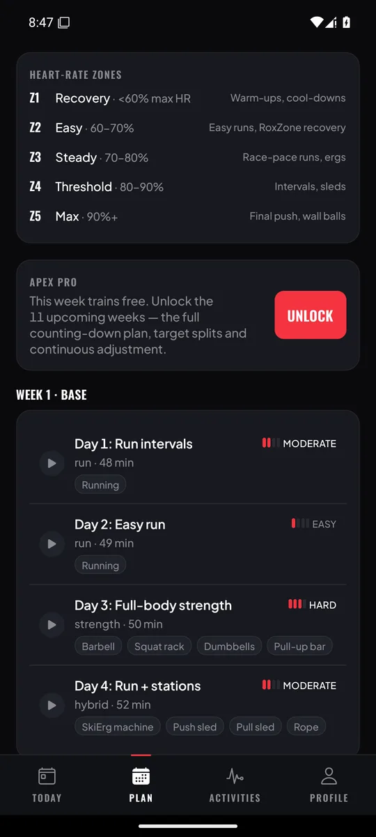 Apex plan screen