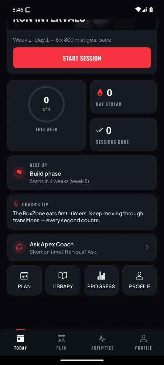 Apex Today screen